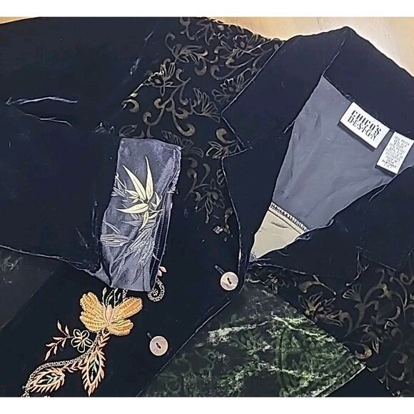 Chico’s Velvet Patchwork Embroidered Shacket Jacket Sz 1 S/M Boho Festival - Picture 1 of 8
